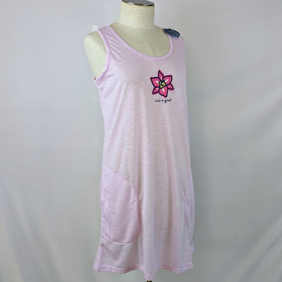 Life Is Good Sleep Shirt Nightgown Sleeveless  Pockets Flower Print Pink M NWT - Picture 4 of 12